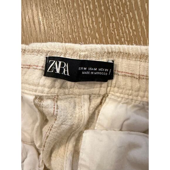 Zara sz Medium Striped Linen Cotton Blend Women’s Pants Cream Drawstring - Picture 6 of 6
